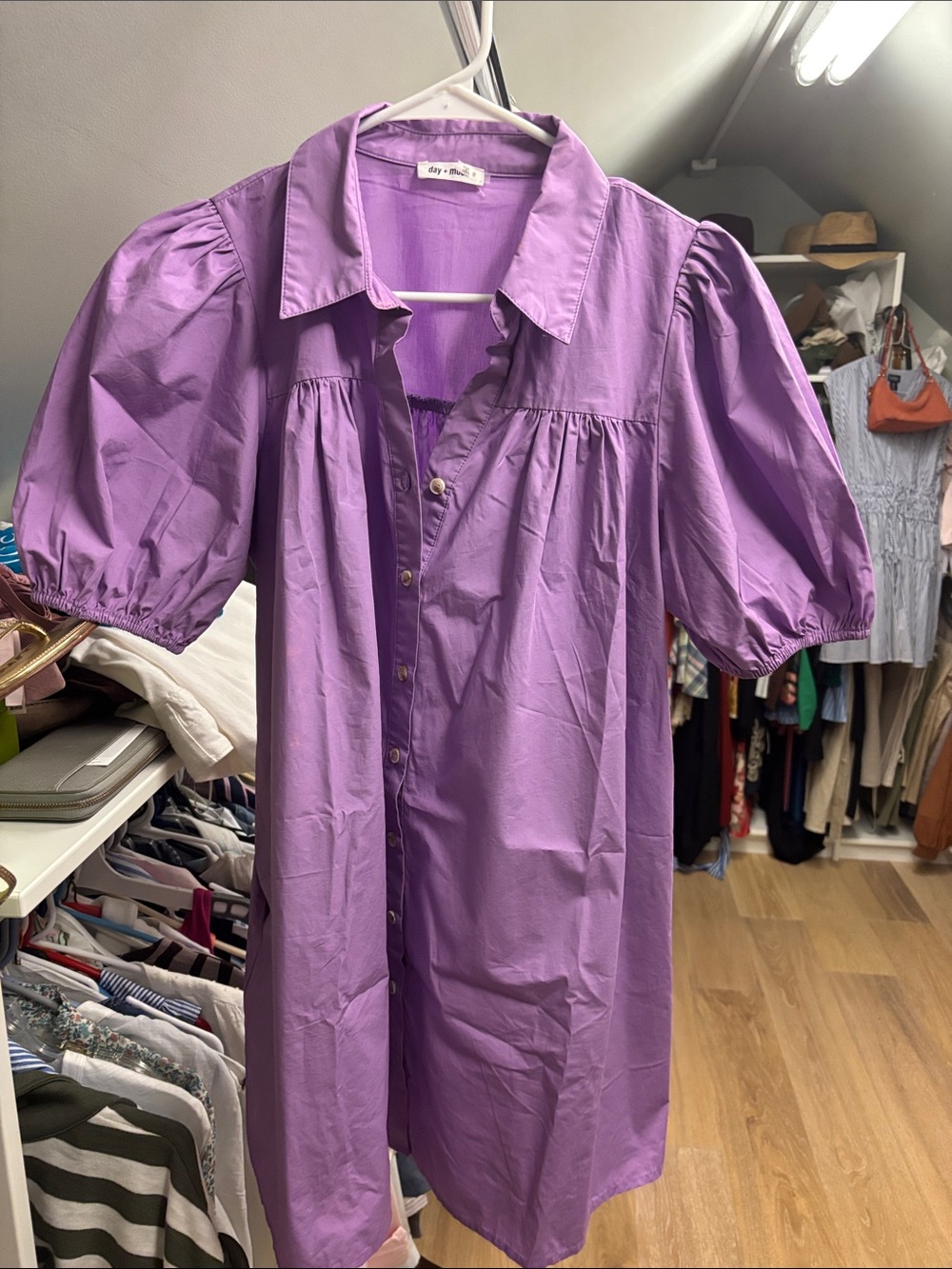 Puff-Sleeve Shirt Dress Day + moon